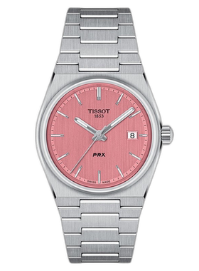 自营欧洲直邮TISSOT/天梭 女士银色精钢表带粉色表盘石英机芯腕表