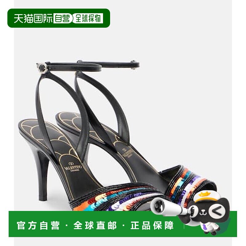 香港直邮Valentino 华伦天奴 女士 亮珠片皮质细高跟高跟凉鞋