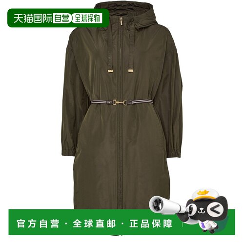 自营欧洲直邮MAX MARA 女士绿色聚酯纤维连帽派克大衣