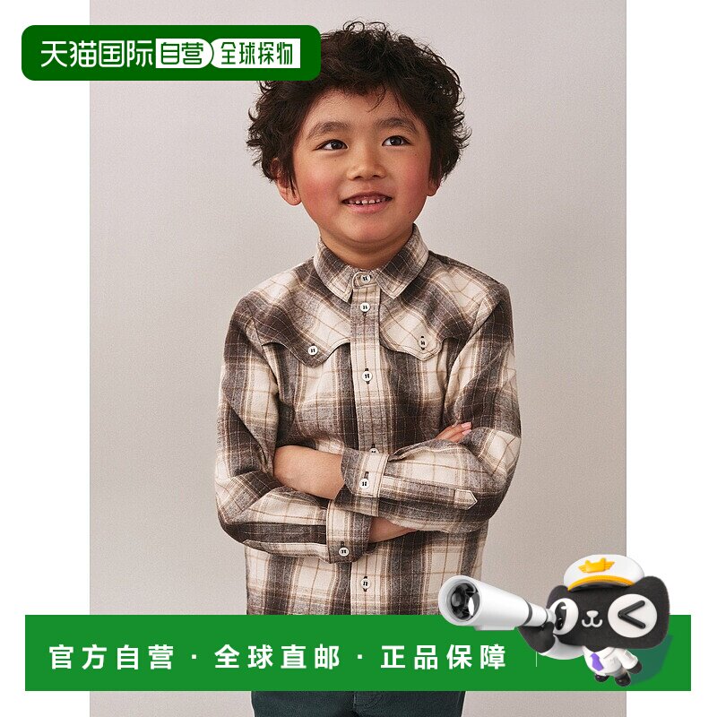 欧洲直邮Bonpoint小樱桃 Jared男童灰白色有机棉格纹衬衫