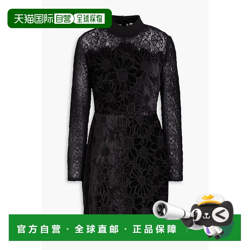 1h可退 香港直邮Sandro 女士 凸纹花边蕾丝天鹅绒迷你连衣裙 SFPR