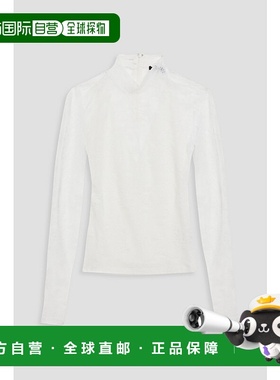 1h可退 香港直邮Maje 女士 弹力蕾丝高领上衣 MFPTO00946BLANC