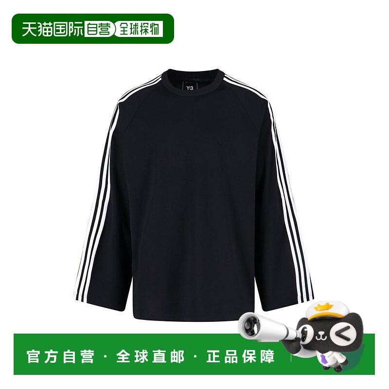 1h可退 香港直邮Y-3 女士 長袖三條紋T卹 JW7351黑色 black黑色