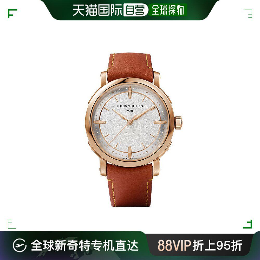 欧洲直邮lv/路易威登 男女款棕色牛皮革表带玫瑰金表壳自动腕表39