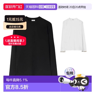 欧洲直邮自营Burberry/博柏利 男士圆领棉质袖口格纹饰边长袖T恤