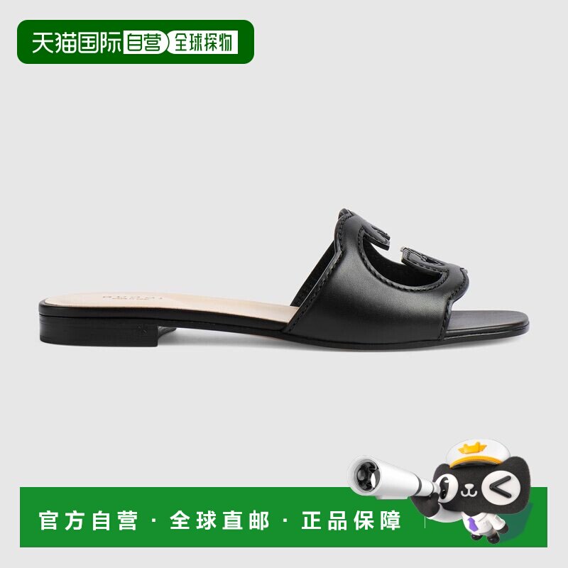 自营欧洲直邮Gucci古驰女士黑色皮革女式镂空 GG细节穆勒鞋拖鞋