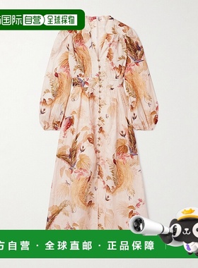 1h可退 香港直邮ZIMMERMANN 女士 Ascension 印花亚麻中长连衣裙
