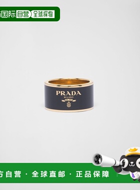 自营欧洲直邮Prada普拉达 女士黑色/金色黄铜字母logo标识戒指