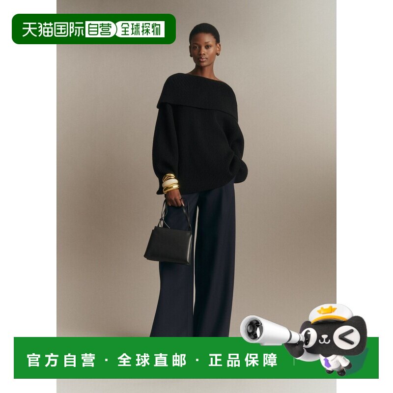 欧洲直邮自营Sezane James女士黑色羊毛泡泡袖针织超大款长袖毛衣