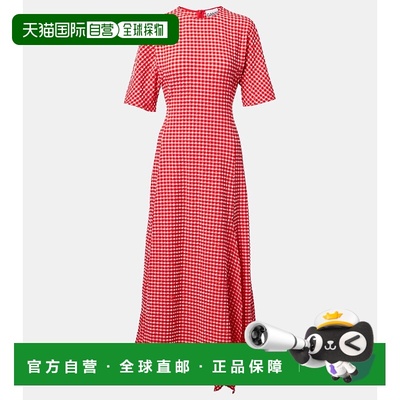 香港直邮GANNI 甘尼 女士 绉条纹中长连衣裙 red红色 舒适时尚