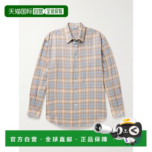 香港直邮1h可退 AURALEE 男士 Airy 格纹羊毛法兰绒衬衫 A25AS01W