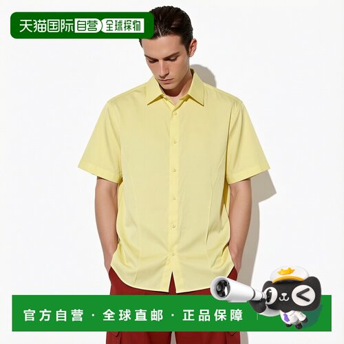 自营欧洲直邮Burberry/博柏丽 男士黄色棉质门襟隐藏式印花短袖衬