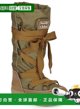 欧洲直邮see by chloe 女士尼龙绿色厚底加绒中筒绑带时尚潮流靴