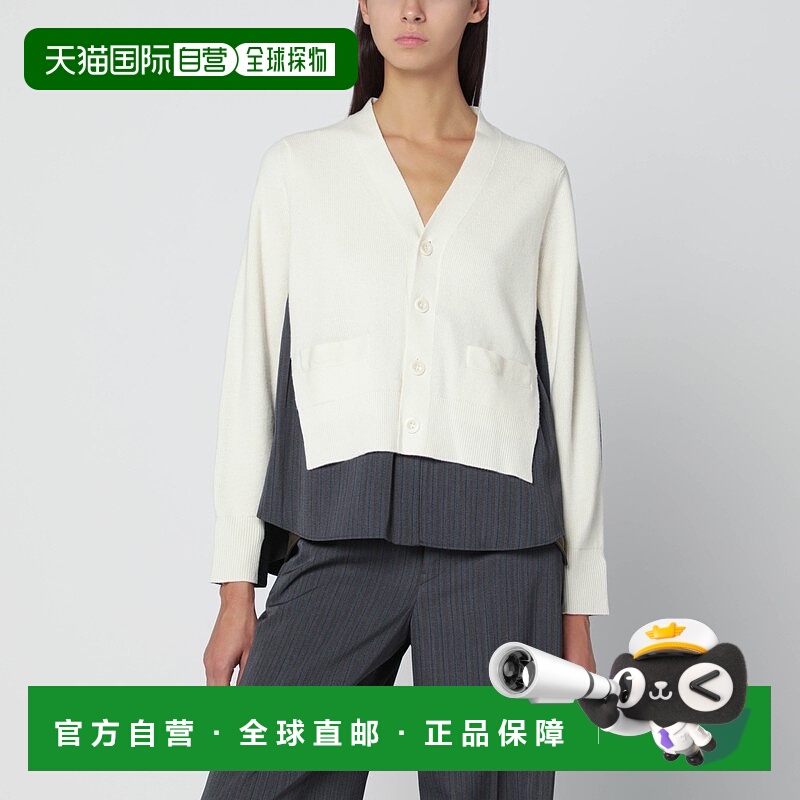 1h可退 香港直邮Sacai 女士 白色针织开衫灰色细条纹拼块衬衫 250