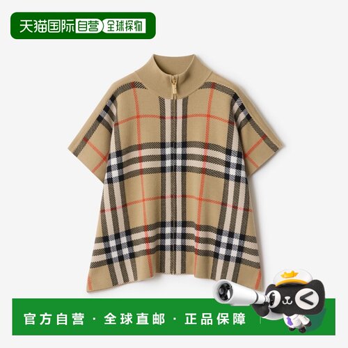 自营欧洲直邮Burberry博柏利 Check女士米色羊毛可翻转斗篷