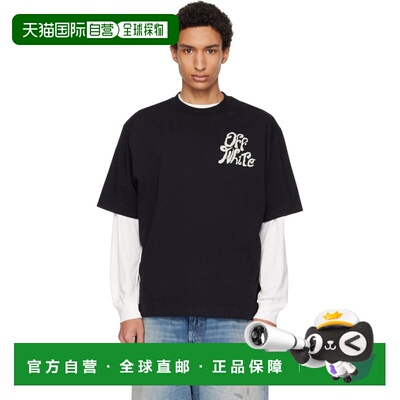 香港直邮off-white 男士 黑色 Grass Ink Logo Skate T恤 OMAA120