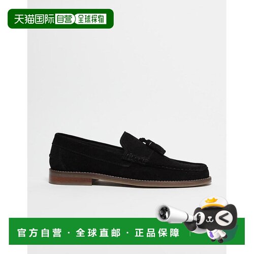 1h可退 香港直邮ASOS 男士 设计流苏绒面革天然色鞋跟乐福鞋(黑色