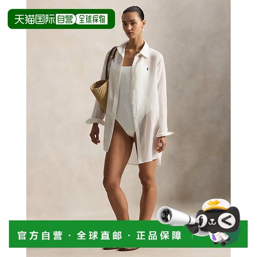 自营欧洲直邮Ralph Lauren拉夫劳伦 女士奶油色棉麻海滩衬衫连衣