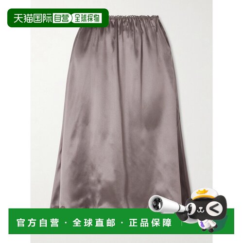 magda butrym 女士 蕾丝边真丝缎中长半身裙 346426BROWN长裙
