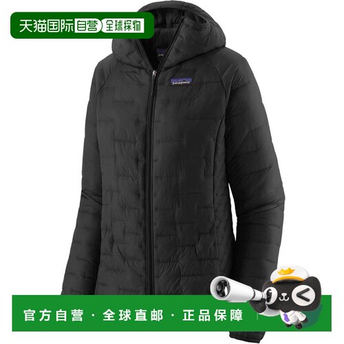 自营欧洲直邮Patagonia Micro Puff女士黑色尼龙连帽羽绒服外套