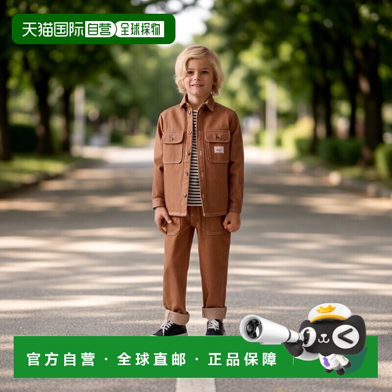 欧洲直邮Bonpoint小樱桃 Gael男孩焦糖色有机棉阔腿牛仔裤裤子
