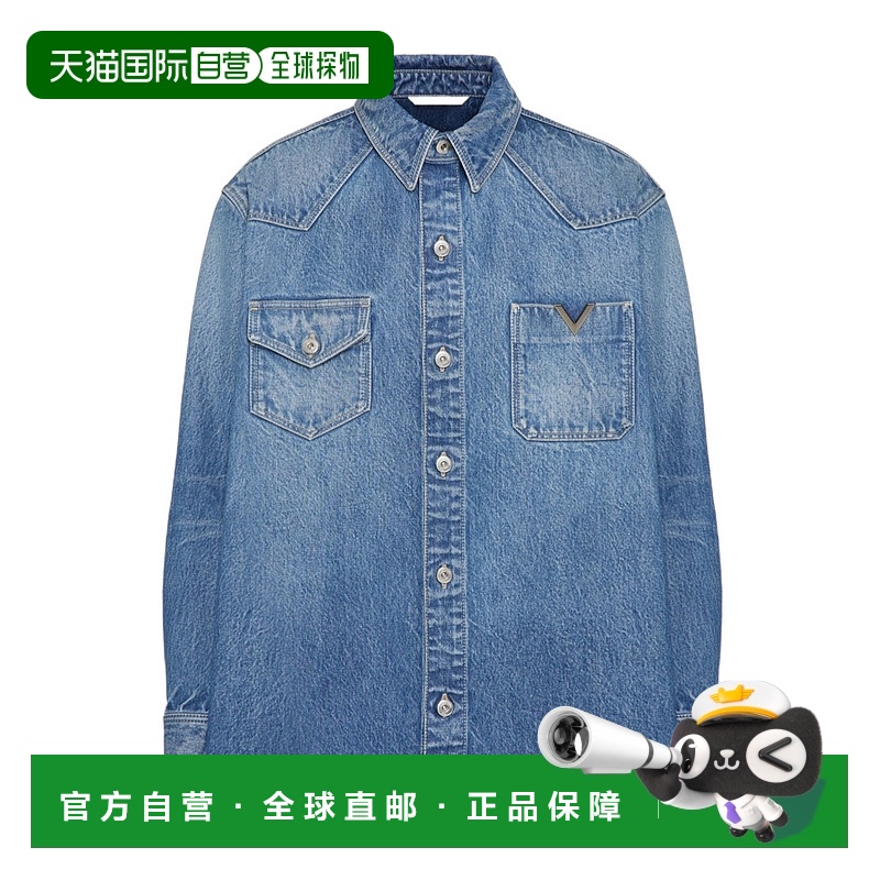 香港直邮Valentino V 形细节牛仔衬衫 5V3DB02XAA6