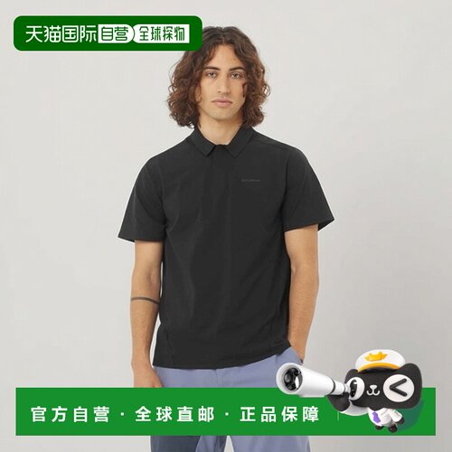 自营欧洲直邮Salomon Trackline男士深黑色聚酯纤维徒步POLO衫