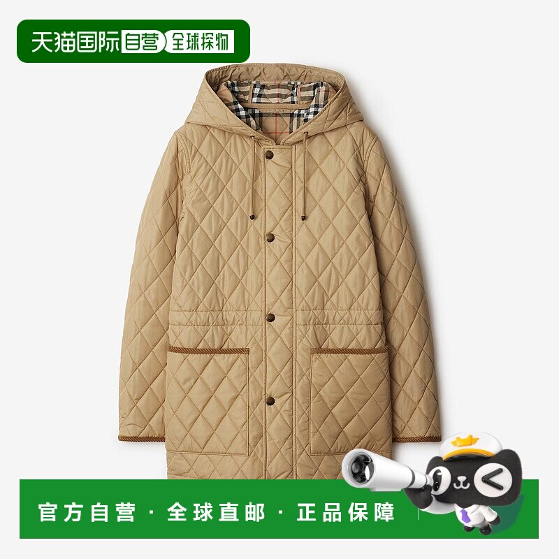 欧洲直邮Burberry (2025新品) 绗缝尼龙风雪大衣博柏利连帽收腰