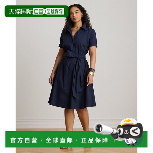 自营欧洲直邮Ralph Lauren拉夫劳伦 女士海军蓝棉混纺腰带衬衫连