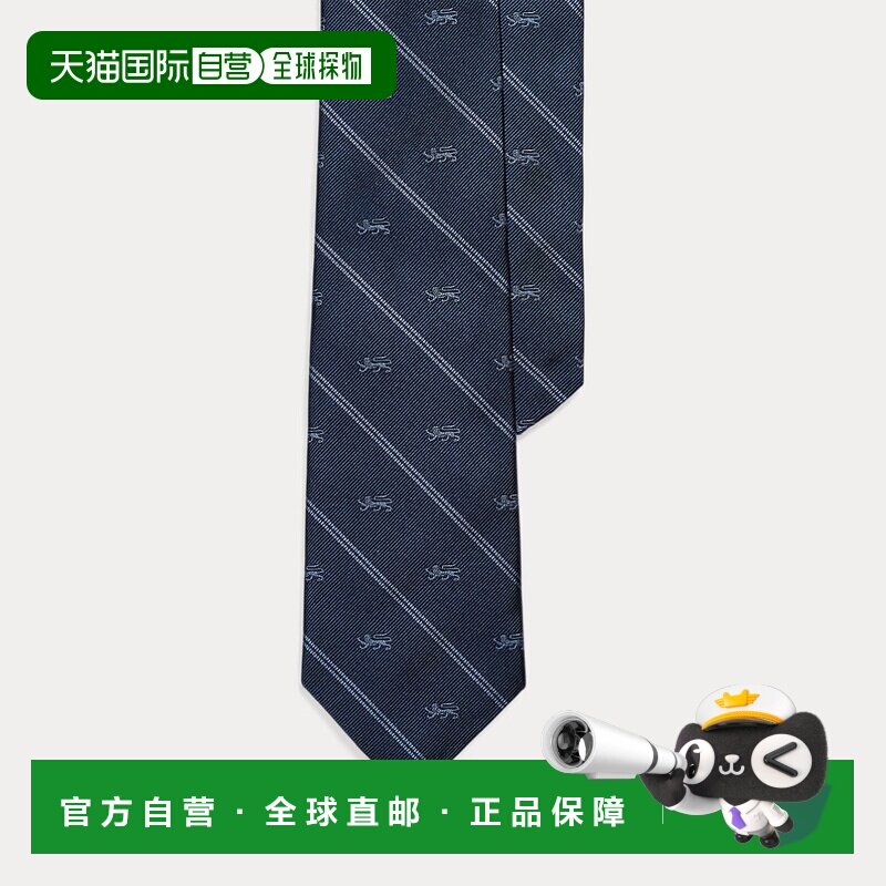 自营欧洲直邮Ralph Lauren拉夫劳伦 男士藏青色/蓝色真丝条纹领带