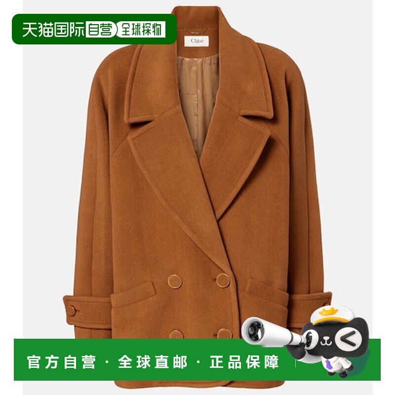 香港直邮Chloe 蔻依 女士 双排扣初剪毛大衣 brown棕色 舒适时尚