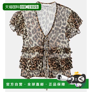 豹纹荷叶边雪纺衫 1h可退 女士 甘尼 colorful花色 香港直邮GANNI