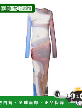 香港直邮Balmain 印花薄纱包臀裙连衣裙 AF0RR435JF74