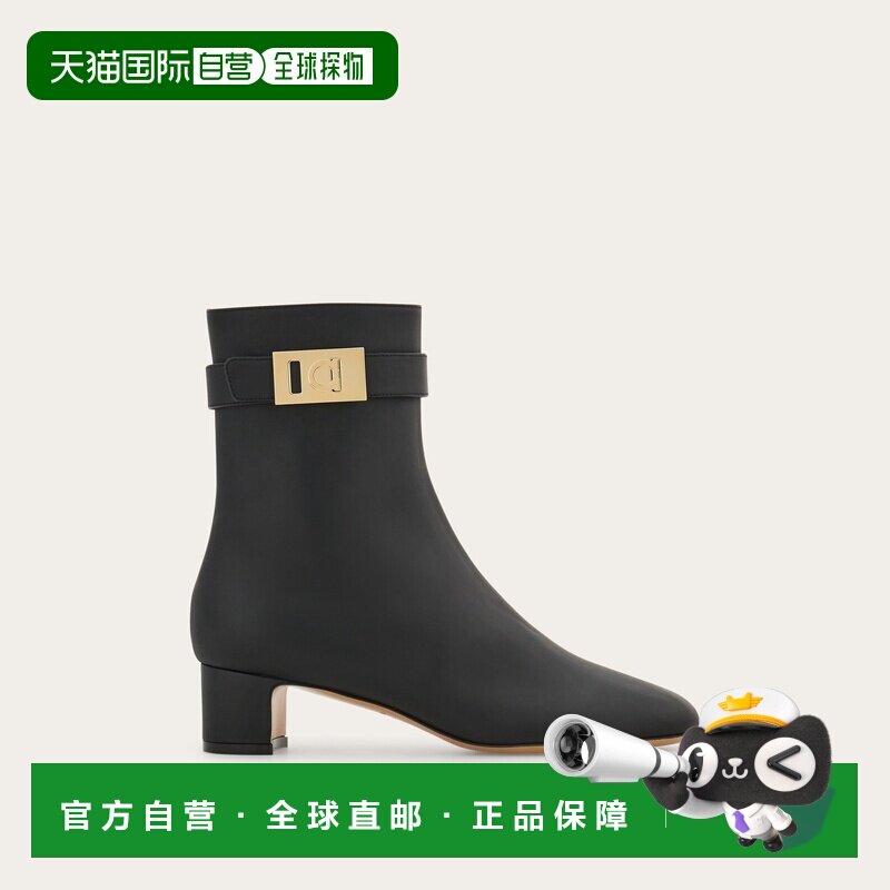 自营欧洲直邮Ferragamo菲拉格慕 Hug女士小牛皮黑色搭扣短靴女靴