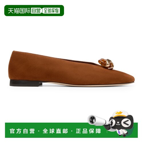 自营欧洲直邮JIMMY CHOO周仰杰 Margot Flat女士驼色绒面革尖头平