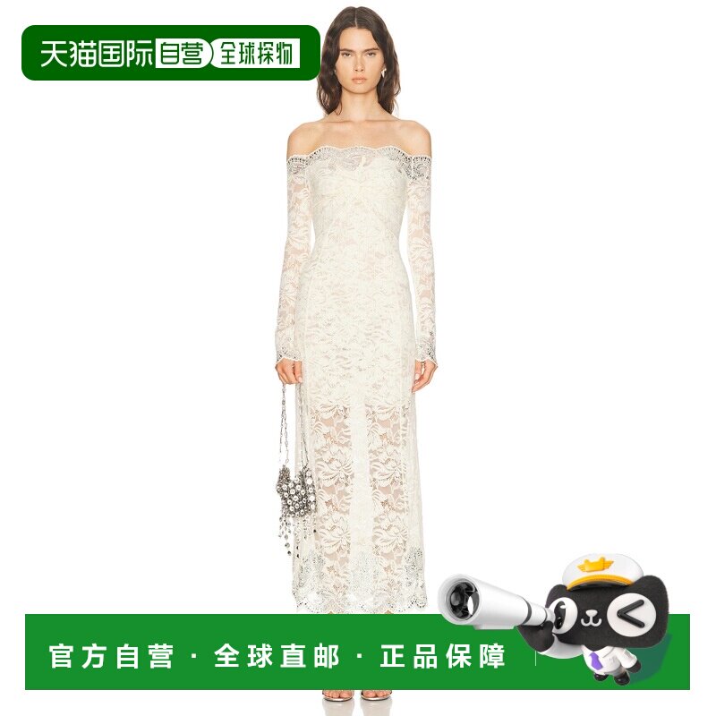 1h可退 美国直邮Rabanne 女士 铆钉露肩长款连衣裙 25HJRO209PA01