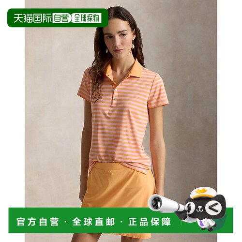 自营欧洲直邮Ralph Lauren拉夫劳伦 女士聚酯纤维条纹修身POLO衫