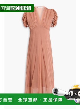 香港直邮ZIMMERMANN 女士 褶皱真丝雪纺中长连衣裙 0854DF242BISC