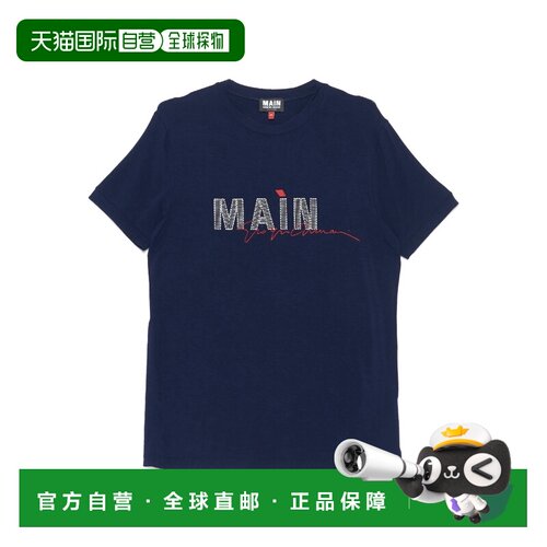 香港直邮Giorgio Armani 海军蓝MAIN字母 图案T恤 3HST80SJP4ZUBR