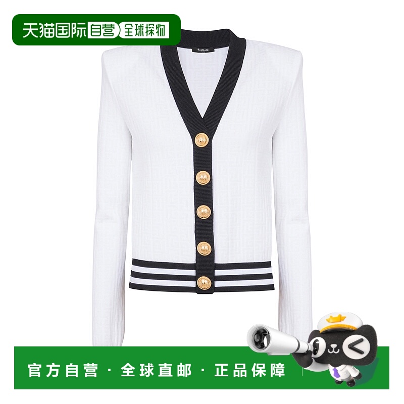 香港直邮Balmain 双色字母针织开衫 EF2KL107KI90修身条纹