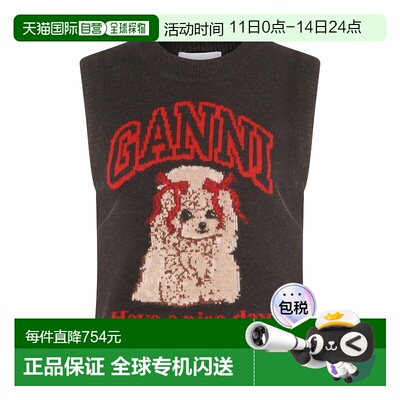 1h可退 香港直邮GANNI 甘尼 女士 黑色沙色羊毛混纺针织衫 A10700
