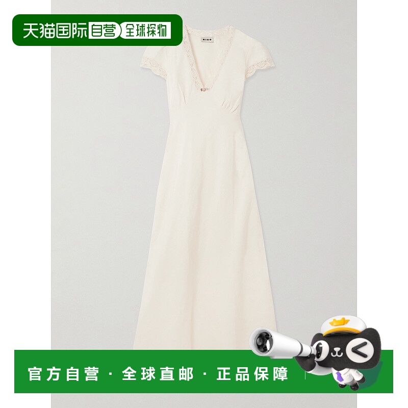 1h可退 香港直邮RIXO 女士 Clarice 蕾丝边亚麻混纺中长连衣裙 01