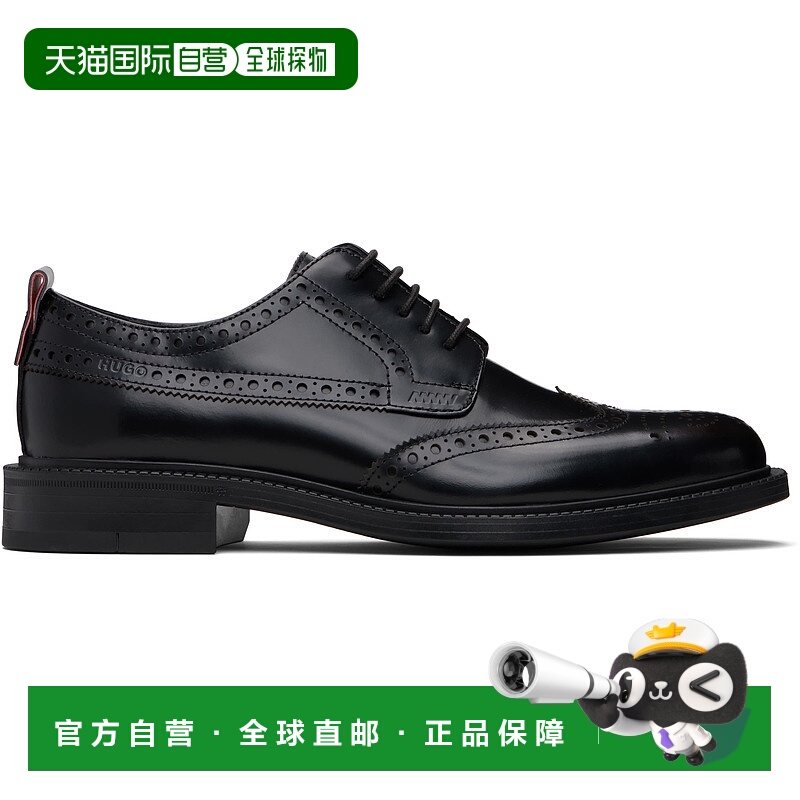 1h可退 香港直邮HUGO 雨果 男士 黑色 Brogue Details Leather 德