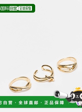 1h可退 香港直邮ASOS 女士 Curve 14k 设计镀金色调戒指(三件套)(