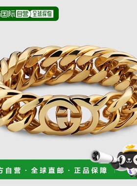 自营欧洲直邮Gucci/古驰 Interlocking系列女士金色黄铜互扣式双G