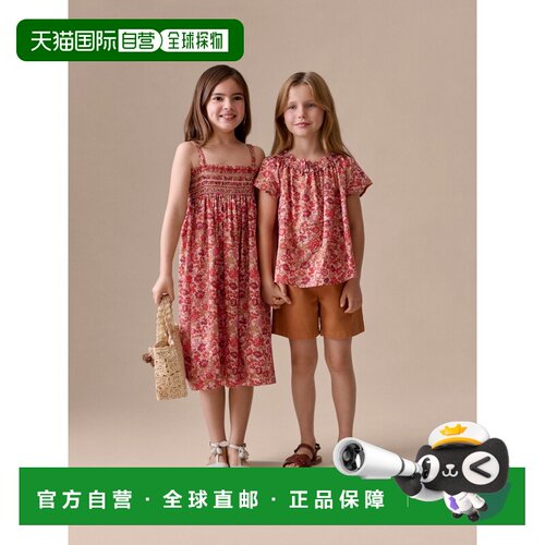 欧洲直邮Bonpoint小樱桃 女童玫瑰花色有机棉泡泡袖衬衫短袖