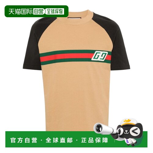 自营Gucci 拼接圆领T恤 768495XJF3I短袖条纹 【付后1h可退】