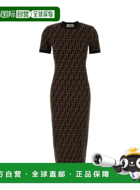 1h可退 香港直邮Fendi 芬迪 女士 FF 提花修身中長連身裙 FZDD54A