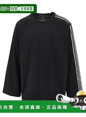 1h可退 香港直邮Y-3 男士 黑色 Raw Edge 3-Stripes 长袖 T恤 KQ9