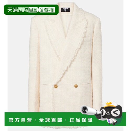 1h可退 香港直邮Balmain 巴尔曼 女士 双排扣花呢夹克 white白色